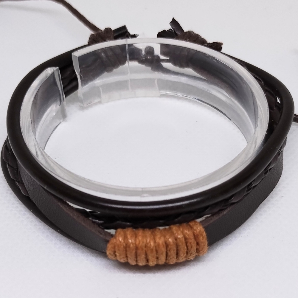 Men's Bracelet Leather Braided Layered‎ Brown New f27